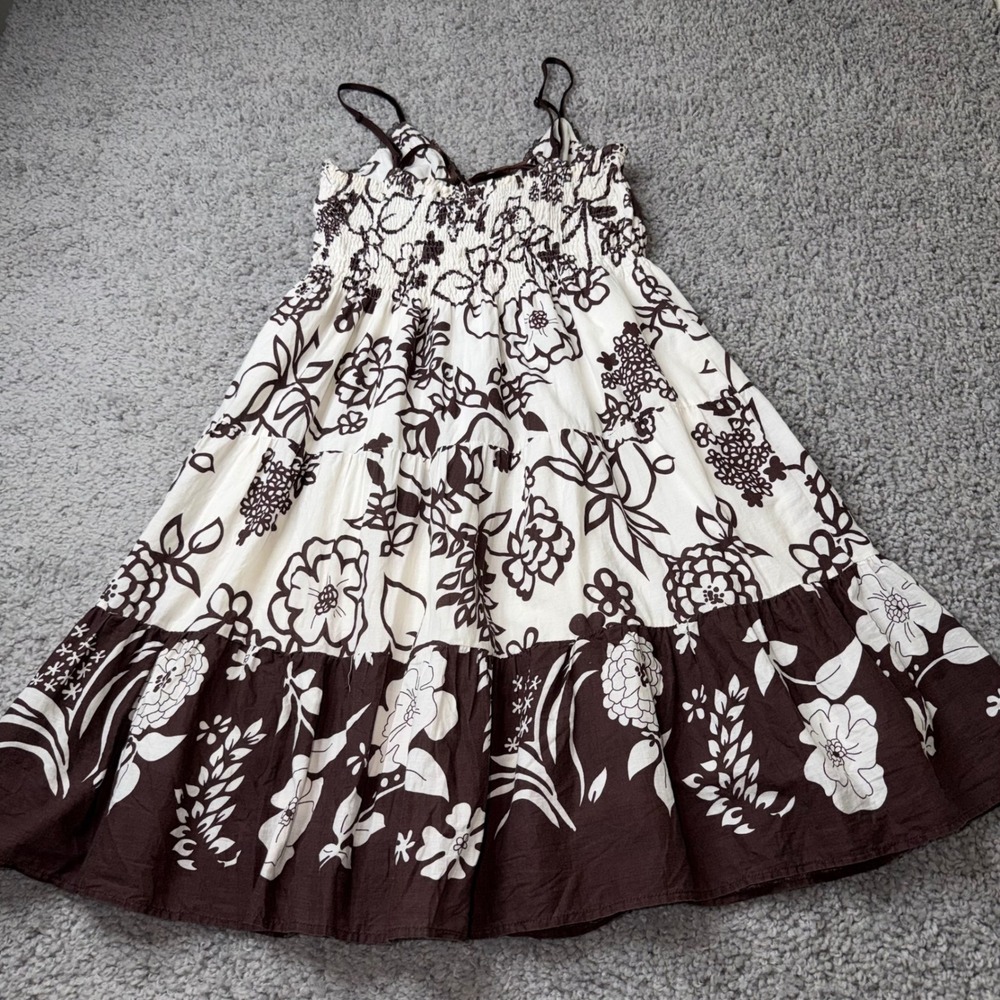 Speed Control New York Brown Floral Cotton Tiered Smocked Midi Sundress Womens L